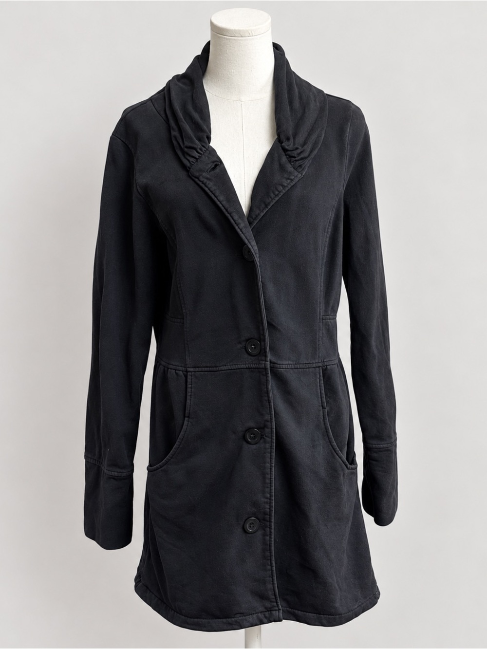prAna Organic Cotton Sweatshirt Coat M Black Travel Long Cardigan Pockets